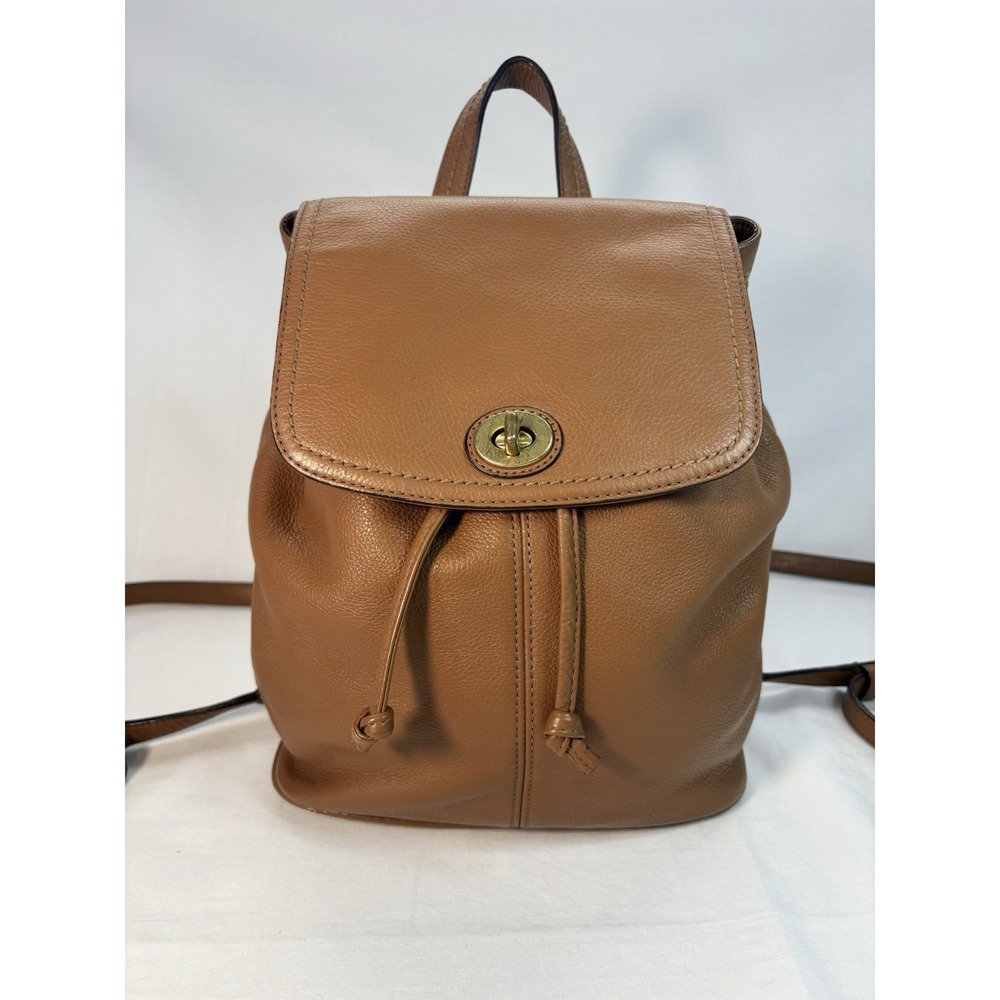 Coach Park Pebbled Tan/Brown Leather Drawstring Backpack
